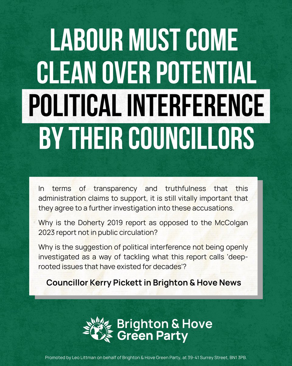 Labour must come clean over the potential political interference by their councillors - and submit to a further investigation into what's going on.

Greens will keep demanding better for you,and our city.