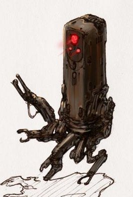 modredcastleton's tweet image. Art imitates tech (a couple more of my synth devices VS my character design) 🔴 #Henchman #Scraper #Primordia