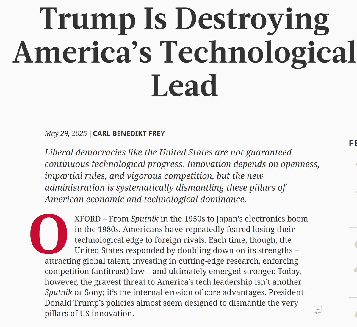 Carl Benedikt Frey (@carlbfrey) on Twitter photo American technological leadership rests on five pillars, and Trump’s policies are undermining all of them. My latest for <a href="/ProSyn/">Project Syndicate</a> American technological leadership rests on five pillars, and Trump’s policies are undermining all of them. My latest for <a href="/ProSyn/">Project Syndicate</a>