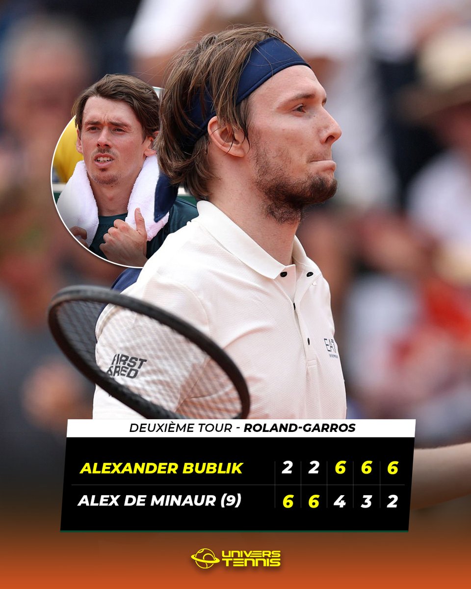 INCROYABLE BUBLIK 😱

Mené deux manches à rien, Alexander Bublik RENVERSE le n°9 mondial, Alex De Minaur, et se qualifie au troisième tour de #RolandGarros pour la première fois. 🤯🇰🇿