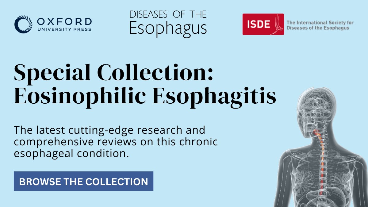 OUP Medicine (@oupmedicine) on Twitter photo <a href="/DOTEsophagus/">Diseases of the Esophagus Journal</a>, the official journal from <a href="/ISDE_net/">ISDE.net</a> have curated this special collection on #EosinophilicEsophagitis. The collection showcases studies on epidemiology, biomarkers, clinical presentations and treatments, with Dr. Evan Dellon serving as Guest Editor.
Browse the <a href="/DOTEsophagus/">Diseases of the Esophagus Journal</a>, the official journal from <a href="/ISDE_net/">ISDE.net</a> have curated this special collection on #EosinophilicEsophagitis. The collection showcases studies on epidemiology, biomarkers, clinical presentations and treatments, with Dr. Evan Dellon serving as Guest Editor.
Browse the