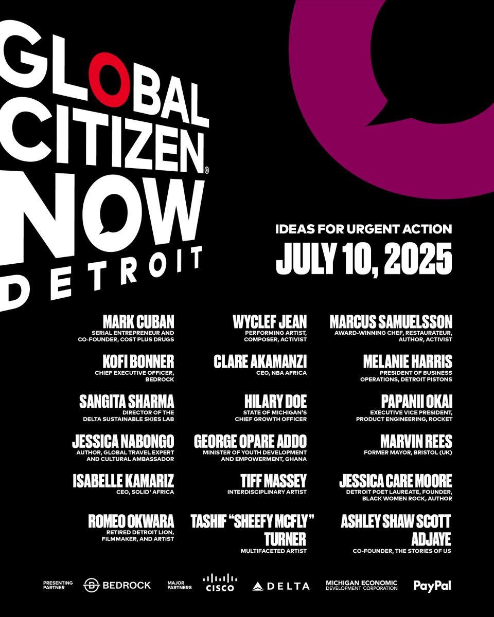 Detroit, we’re coming for you! 🌇 On July 10, #GlobalCitizenNOW hits the Motor City to explore how investing in people—especially youth—can power urban revitalization. Learn more about how you can join us: bit.ly/44ZGdJo