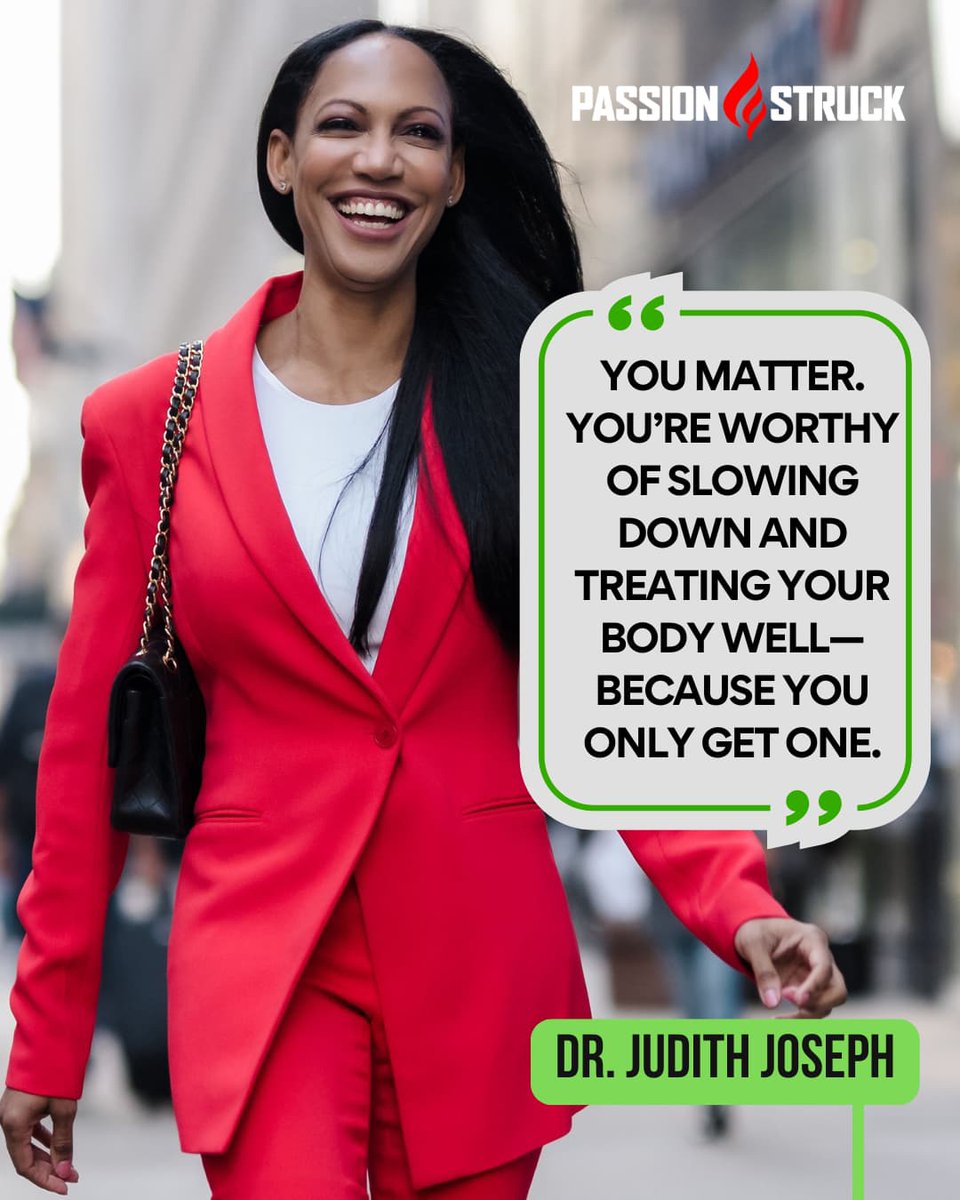 "You matter. You’re worthy of slowing down and treating your body well—because you only get one."

– Dr. Judith Joseph on @PassionStruck

We're not machines. We're human beings. It's time we started acting like it. 🧠💛

#MentalHealth #YouMatter #SelfCare #PassionStruck