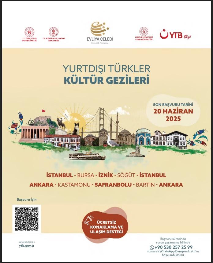 Yurtdışında yaşayan gençlerimizin ücretsiz konaklama ve ulaşım desteği imkanlarıyla yararlanabileceği, Yurtdışı Türkler ve Akraba Topluluklar Başkanlığı tarafından düzenlenen Kültür Gezileri başlıyor!