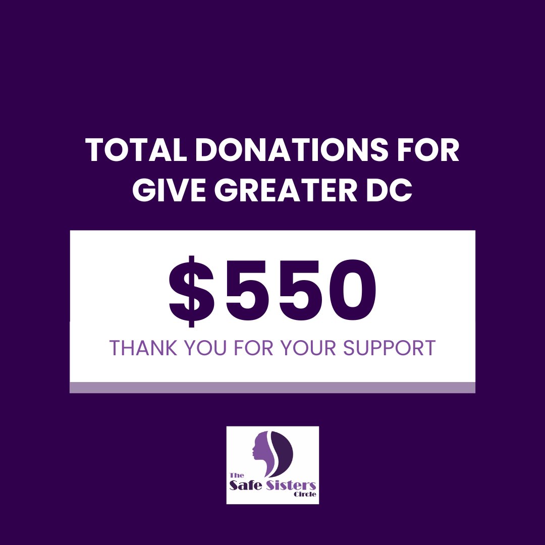 thesafesisters's tweet image. THANK YOU for supporting us on Give Greater DC yesterday. Whether a gift or a shared post, you all showed up and we couldn&apos;t ask for a better community. 

Our campaign is still open! Donate before 5/31: givegreaterdc.org/o/the-safe-sis…
#GiveGreaterDC #TheSafeSistersCircle #LocalGiving