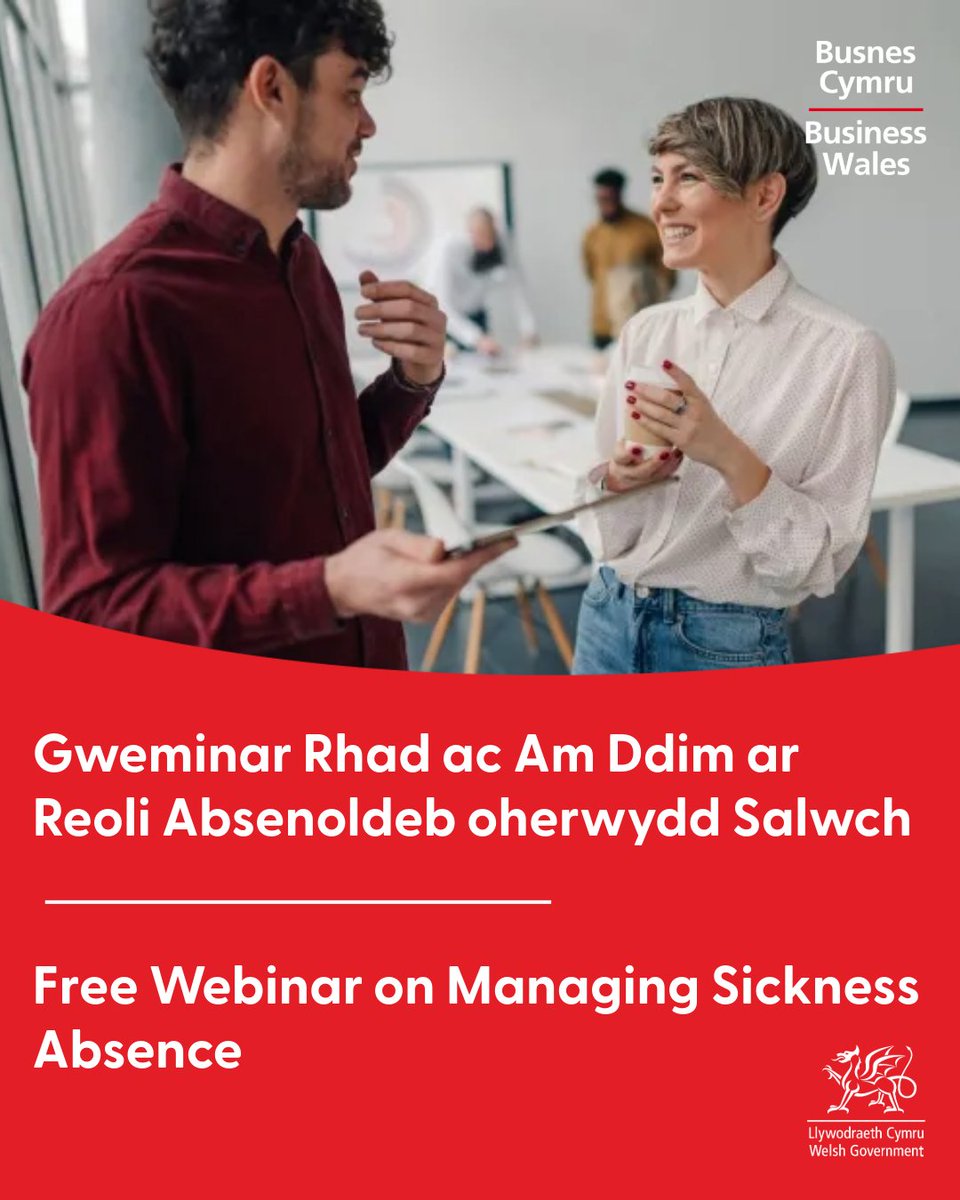 Business Wales (@_businesswales) on Twitter photo FREE WEBINAR: Managing Sickness Absence for Employers by <a href="/Healthywork_HWW/">HealthyWorkingWales</a>.
Get practical strategies to improve workplace wellbeing, reduce costs and boost attendance.
Register now!
businesswales.gov.wales/news-and-blog/… FREE WEBINAR: Managing Sickness Absence for Employers by <a href="/Healthywork_HWW/">HealthyWorkingWales</a>.
Get practical strategies to improve workplace wellbeing, reduce costs and boost attendance.
Register now!
businesswales.gov.wales/news-and-blog/…
