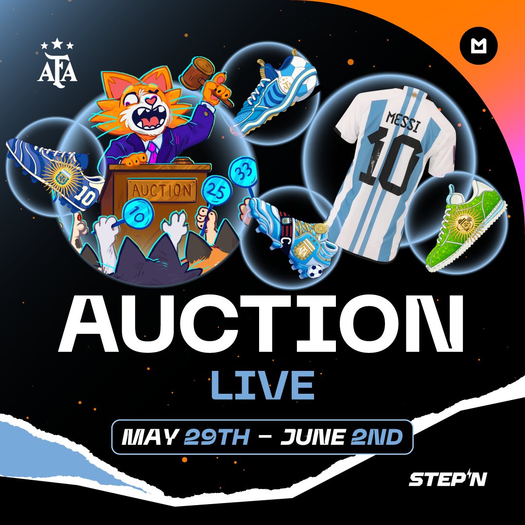 MOOAR (@mooarofficial) on Twitter photo 👟 @stepnofficial x <a href="/Argentina/">🇦🇷 Selección Argentina ⭐⭐⭐</a> Genesis Sneaker Auction is LIVE! 🇦🇷
📅 May 29th, 12 PM UTC – June 2nd, 12 PM UTC
🔥 4 Genesis Sneakers up for grabs – one of each type
🎁 Each winner will also receive an official AFA jersey signed by a star player! 🐐🔥
How to join:
✅ Go to 👟 @stepnofficial x <a href="/Argentina/">🇦🇷 Selección Argentina ⭐⭐⭐</a> Genesis Sneaker Auction is LIVE! 🇦🇷
📅 May 29th, 12 PM UTC – June 2nd, 12 PM UTC
🔥 4 Genesis Sneakers up for grabs – one of each type
🎁 Each winner will also receive an official AFA jersey signed by a star player! 🐐🔥
How to join:
✅ Go to