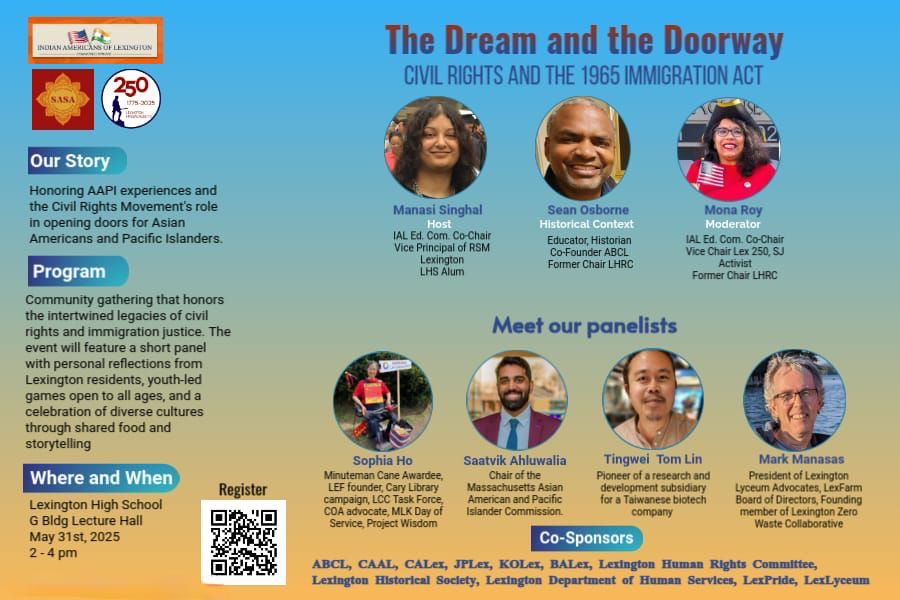 Indian Americans of Lexington (@ial2007) on Twitter photo 60 yrs ago, the Hart-Celler Act reshaped America by ending racist quotas & welcoming diversity. Join w/<a href="/LexingtonHSMa/">LEXINGTON HS</a> SASA to reflect on civil rights, immigration, & why the fight for inclusion continues. 🎙️Panel, games, snacks #Immigration #LetItContinueHere #Lex250 #AANHPIHM 60 yrs ago, the Hart-Celler Act reshaped America by ending racist quotas & welcoming diversity. Join w/<a href="/LexingtonHSMa/">LEXINGTON HS</a> SASA to reflect on civil rights, immigration, & why the fight for inclusion continues. 🎙️Panel, games, snacks #Immigration #LetItContinueHere #Lex250 #AANHPIHM