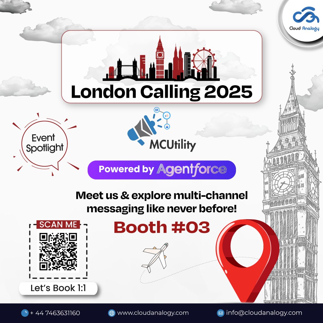 We're proud Gold Sponsors at #LondonsCalling2025!

Explore our AppExchange tools &amp; meet our Salesforce experts at Booth #03.Book a 1:1 👉 cloudanalogy.com/london-calling…

Let’s innovate together!

#LondonsCallingWithCA #MCUtility #LC2025 #SalesforceEvents