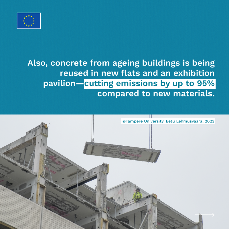 HorizonMagEU's tweet photo. Europe’s cities and regions are leading the green transition, driving changes in the circular economy. 
What happens when architects design buildings made from reused materials? ➡️ https://t.co/xeOpZqPa8k 

#ResearchImpactEU #Science4EU