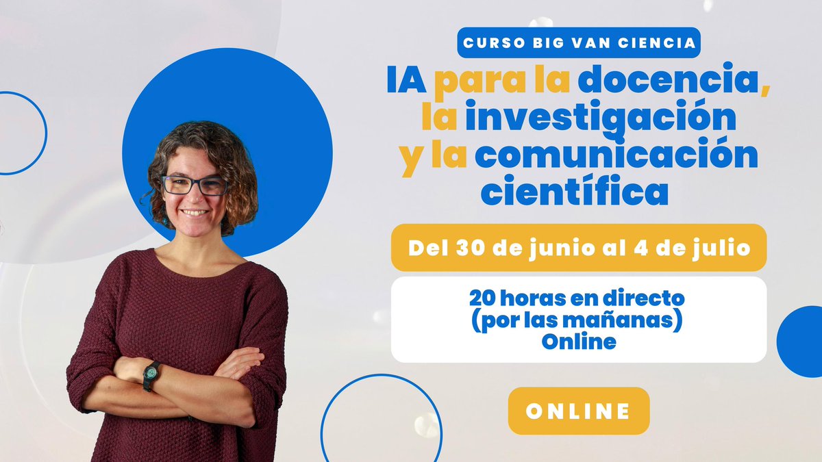 Big Van Ciencia (@bigvanciencia) on Twitter photo ☀️ ¡Vuelven los cursos de verano Online de Big Van!
¿Docente, investigador/a o divulgador/a? Este curso de El Juliols (<a href="/UniBarcelona/">Universitat de Barcelona</a>) es para ti:
🧠 Herramientas de IA para la docencia, investigación y comunicación científica
💻 100% online
👉 il3.ub.edu/juliols/herram…
#IA ☀️ ¡Vuelven los cursos de verano Online de Big Van!
¿Docente, investigador/a o divulgador/a? Este curso de El Juliols (<a href="/UniBarcelona/">Universitat de Barcelona</a>) es para ti:
🧠 Herramientas de IA para la docencia, investigación y comunicación científica
💻 100% online
👉 il3.ub.edu/juliols/herram…
#IA