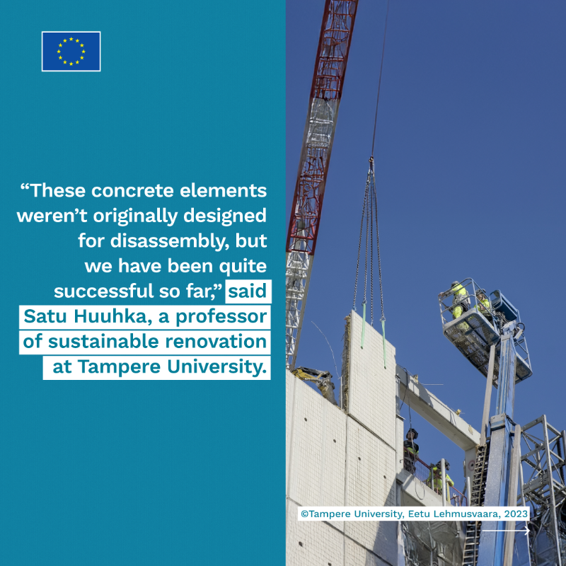 HorizonMagEU's tweet photo. Europe’s cities and regions are leading the green transition, driving changes in the circular economy. 
What happens when architects design buildings made from reused materials? ➡️ https://t.co/xeOpZqPa8k 

#ResearchImpactEU #Science4EU