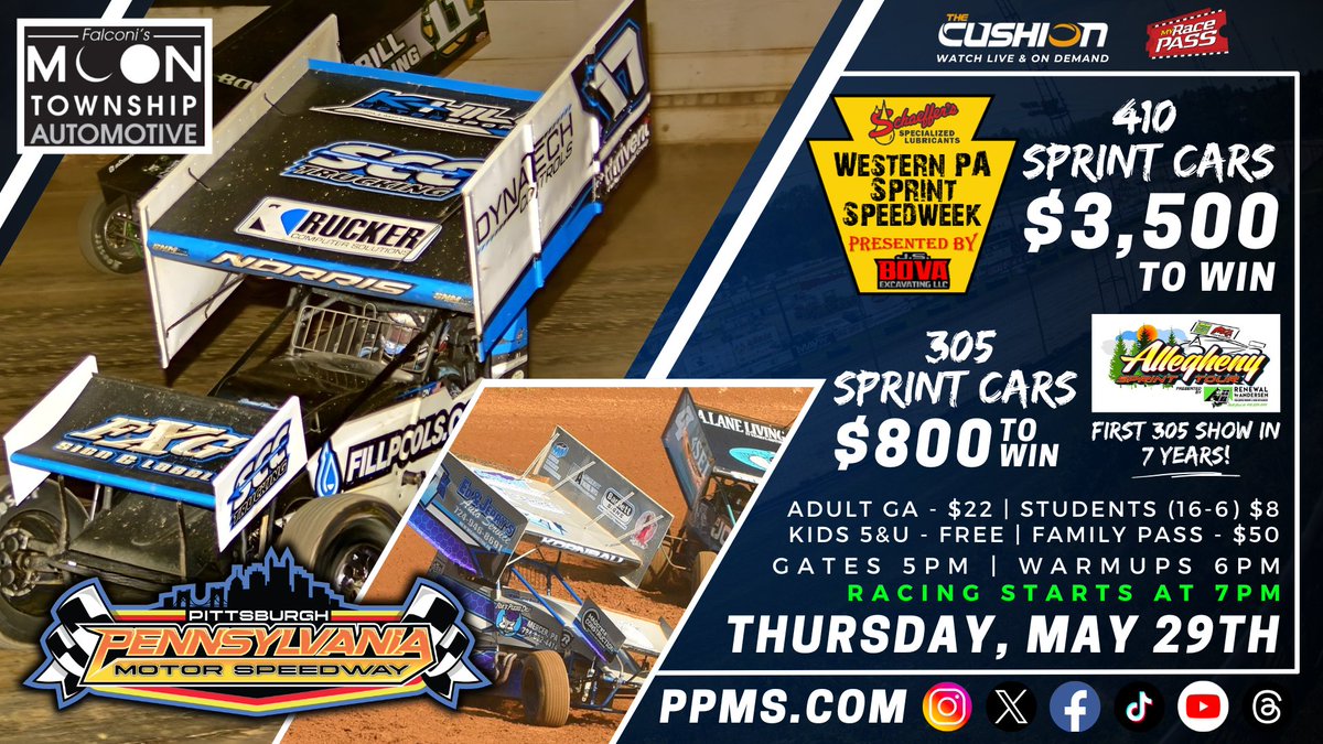 PPMS ๐ (@pamotorspeedway) on Twitter photo Oh. Hey. It's Race Day!
Join us for night 2 of <a href="/WesternPASpdwk/">Western PA Speedweek</a> and the Allegheny Sprint Tour tonight at Dirt's Monster Half Mile! Cars have already begun to arrive and we are only hours away from racing on a Thursday Night in Pittsburgh! Oh. Hey. It's Race Day!
Join us for night 2 of <a href="/WesternPASpdwk/">Western PA Speedweek</a> and the Allegheny Sprint Tour tonight at Dirt's Monster Half Mile! Cars have already begun to arrive and we are only hours away from racing on a Thursday Night in Pittsburgh!