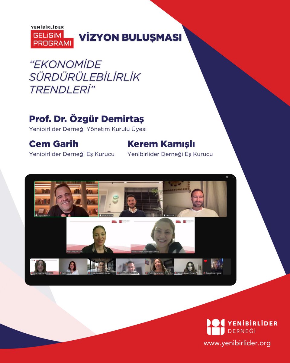🌱 Yenibirlider Gelişim Programı kapsamında gerçekleştirdiğimiz vizyon buluşmasında bu kez "Ekonomide Sürdürülebilirlik Trendleri" başlığı altında ilham verici bir oturum gerçekleştirdik.
Yenibirlider Derneği Yönetim Kurulu Üyemiz Prof. Dr. Özgür Demirtaş, Eş Kurucularımız Cem