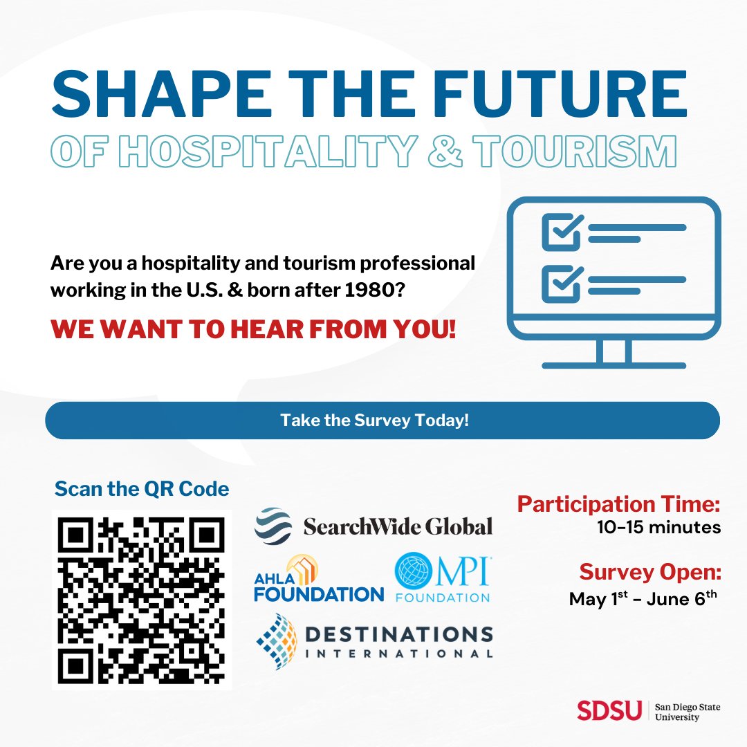 AHLA Foundation (@ahlafoundation) on Twitter photo 🚨 Are you a hospitality or tourism professional born after 1980?
In partnership with <a href="/SearchWide/">SearchWide Global</a>, Destinations International, <a href="/MPI/">MPI</a>, and <a href="/SDSUHTM/">SDSU Payne School of Hospitality & Tourism</a>, we want to hear from you!
📲 Take the survey: hubs.ly/Q03pJMx40
Let’s define the future of hospitality and tourism together. 🚨 Are you a hospitality or tourism professional born after 1980?
In partnership with <a href="/SearchWide/">SearchWide Global</a>, Destinations International, <a href="/MPI/">MPI</a>, and <a href="/SDSUHTM/">SDSU Payne School of Hospitality & Tourism</a>, we want to hear from you!
📲 Take the survey: hubs.ly/Q03pJMx40
Let’s define the future of hospitality and tourism together.