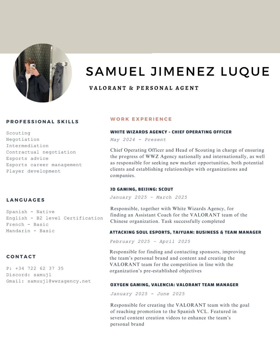 O2G Samu 🇸🇪 (@samuujl_) on Twitter photo Still with @/GamingOxygen but allowed to explore my options.
• Mainly looking as Valorant Manager
• 🇪🇸/🇬🇧
• Experience working with VCT & VCL Teams
• Flexible schedule
• Open to ANY region, but mostly outside of Europe🌏
Reach me out on DMs or samuujl@wwzagency.net📩 Still with @/GamingOxygen but allowed to explore my options.
• Mainly looking as Valorant Manager
• 🇪🇸/🇬🇧
• Experience working with VCT & VCL Teams
• Flexible schedule
• Open to ANY region, but mostly outside of Europe🌏
Reach me out on DMs or samuujl@wwzagency.net📩