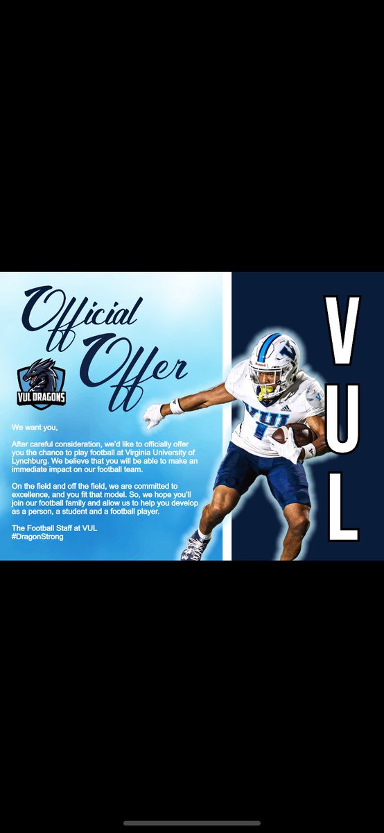 Tylerlang860283's tweet photo. After a great conversation with @Dfarley_7 am blessed to receive my First Football Offer From Virginia University of Lynchburg @FootballVul @ReissBill @markduda73 @TEAMEYEKONIK #AGTG https://t.co/bDSD32vcK0