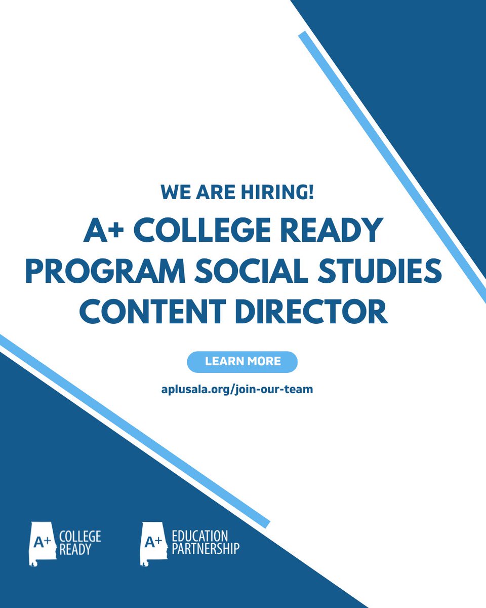 Are you passionate about ensuring every student receives a world-class education, regardless of circumstance? Join our team! A+ College Ready is looking for a Social Studies Content Director! Click here to learn more about the position and apply: aplusala.org/join-our-team/