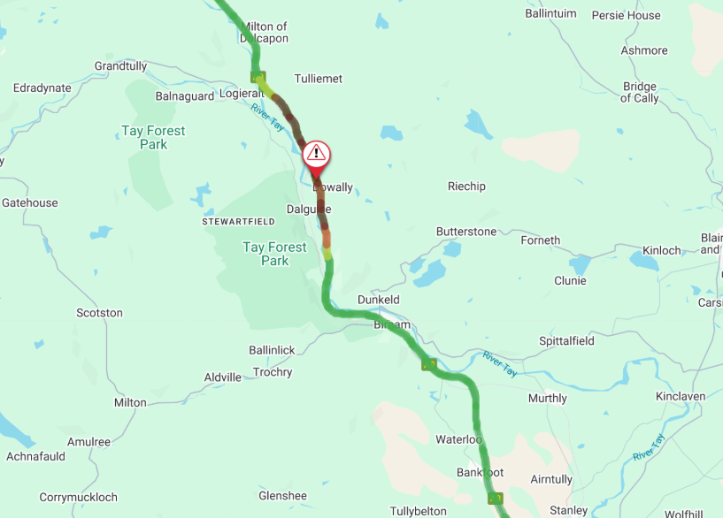Traffic Scotland (@trafficscotland) on Twitter photo NEW❗⌚15:54
🛣️ #A9 Dowally
⚠️ Partially blocked in both directions due to a collision
🚔Emergency services are at scene
❗Approx 17 minute delay for Southbound traffic
<a href="/NWTrunkRoads/">BEAR NW Trunk Roads</a> NEW❗⌚15:54
🛣️ #A9 Dowally
⚠️ Partially blocked in both directions due to a collision
🚔Emergency services are at scene
❗Approx 17 minute delay for Southbound traffic
<a href="/NWTrunkRoads/">BEAR NW Trunk Roads</a>