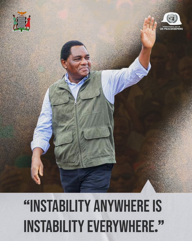 Hakainde Hichilema (@hhichilema) on Twitter photo Today, we join <a href="/UNPeacekeeping/">UN Peacekeeping</a> & the world in marking this International Day Of UN Peacekeepers. Zambia remains committed to global peace, contributing troops & police to <a href="/UN/">United Nations</a> missions worldwide. Wishing our brave troops a safe & productive #PKDay! HH Today, we join <a href="/UNPeacekeeping/">UN Peacekeeping</a> & the world in marking this International Day Of UN Peacekeepers. Zambia remains committed to global peace, contributing troops & police to <a href="/UN/">United Nations</a> missions worldwide. Wishing our brave troops a safe & productive #PKDay! HH