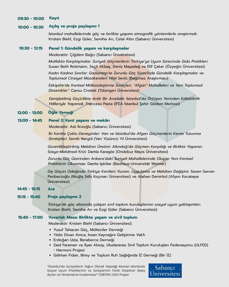 📷 Fakültemizin öğretim üyesi Dr. Kristen Biehl'in yürüttüğü Tübitak projesi kapsamında 14 Haziran 2025 tarihinde Minerva Han’da düzenlenecek “Türkiye Kentlerinde Göç ve Birlikte Yaşam” başlıklı atölyenin programını bilginize sunarız.

📷Kayıt linki: forms.gle/gHqFmTEv2WZsXG…