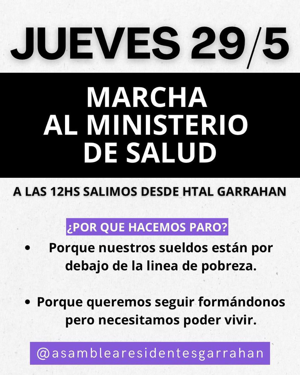 Hoy marchamos al ministerio de salud! Si no podes venir, acompáñanos difundiendo nuestro reclamo. Subí una historia, etiqueta, compartí, RT! 
QUE SE ESCUCHE 💪🏼🤍🩺 #FuerzaGarrahan