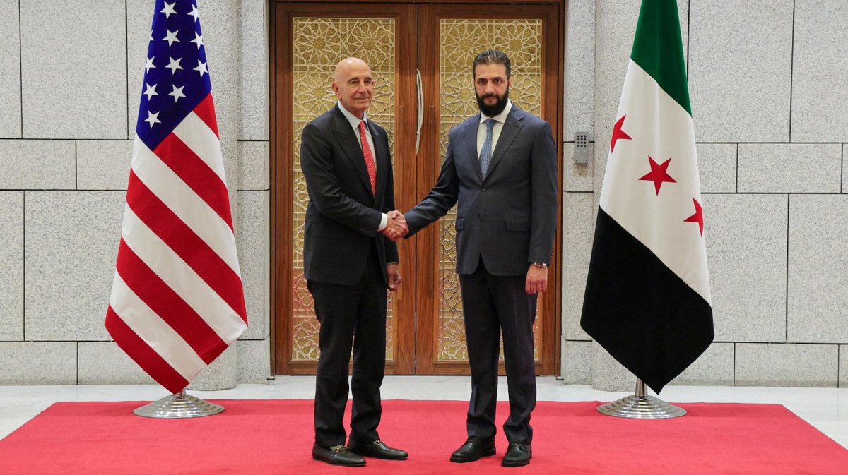 RoaaWarStudies's tweet photo. الشرع يستقبل المبعوث الأمريكي الخاص إلى سوريا  توماس باراك بدمشق. https://t.co/3XR3cdp2Pb