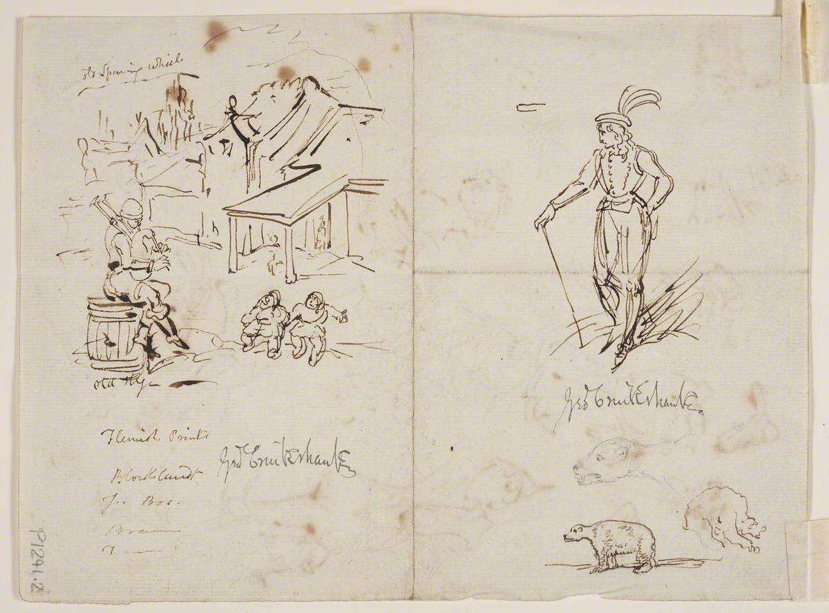 These artworks from our collection are sketches from Flemish Prints and Study for a Male Costume (verso) by George Cruikshank (1792–1878) ✏️