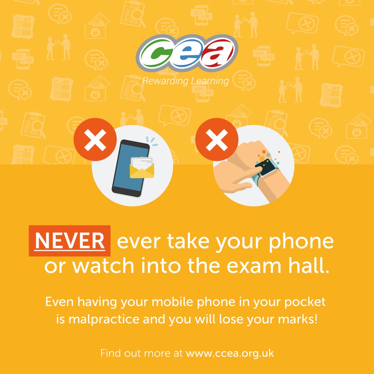 📢 Exam Room Rules – Know Them, Follow Them! 📝🚫

Don’t risk disqualification. Know the rules, follow them, and focus on doing your best! 🎯

Check out ccea.org.uk/exams-results-… for more tips and advice on how to best prepare for your exam.