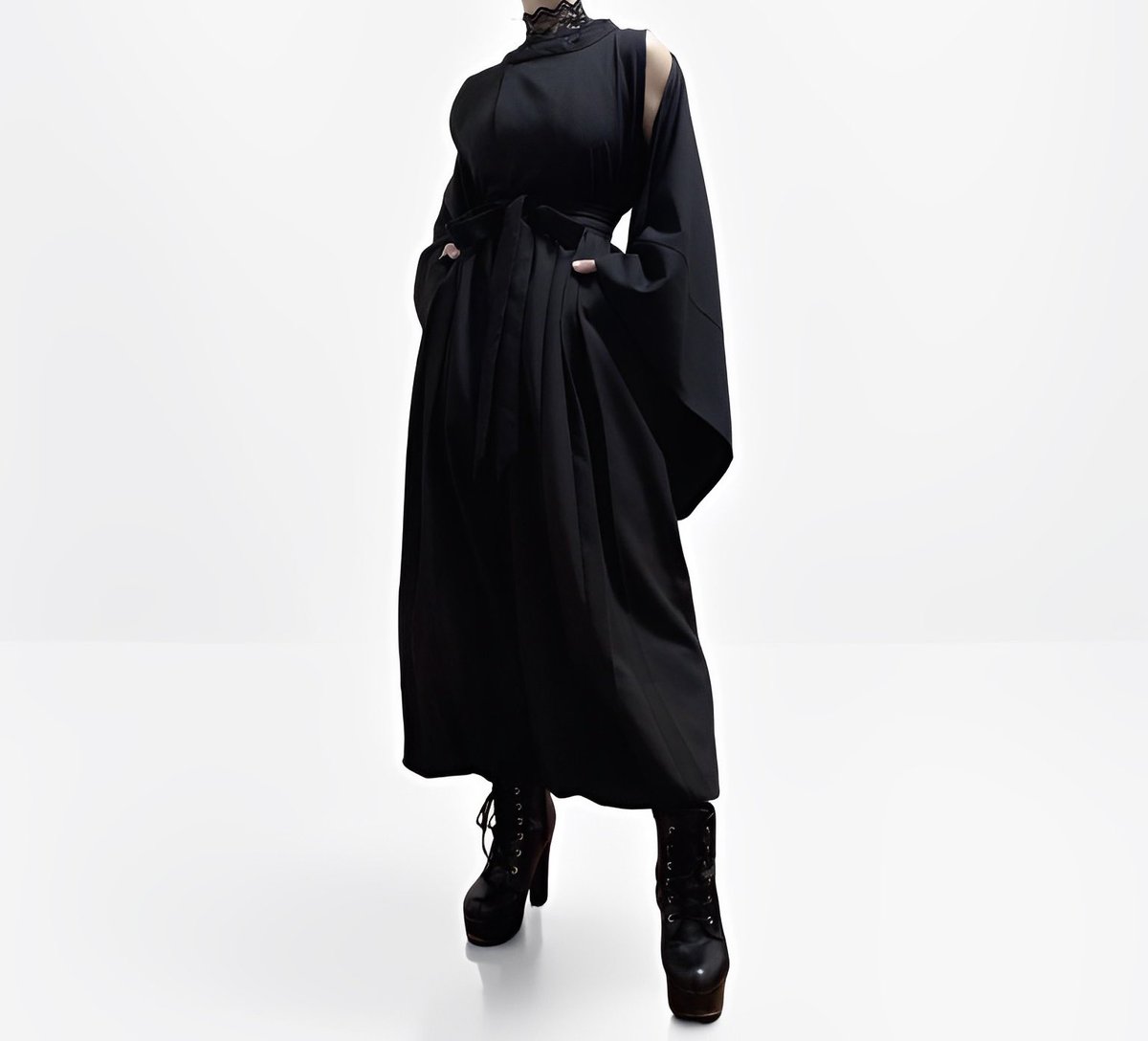 【再掲】
平安モード×袴パンツにレースアイテムを合わせてカットショルダーな和洋折衷コーデ。
涼しい肌見せにオールブラックのレース使いが大人エレガンスでかっこいい。
