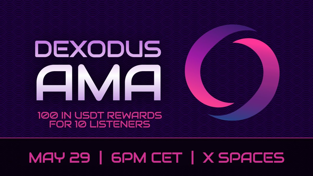 Today, we start running it back again, ALL IN!

Join our AMA where we'll discuss:

- Recovery and how we're securing Dexodus V2
- Our plan to become the leading investing platform on Base
- And $100 in USDT rewards for 10 listeners

Set your reminder 👇
🗓  Thursday, May 29