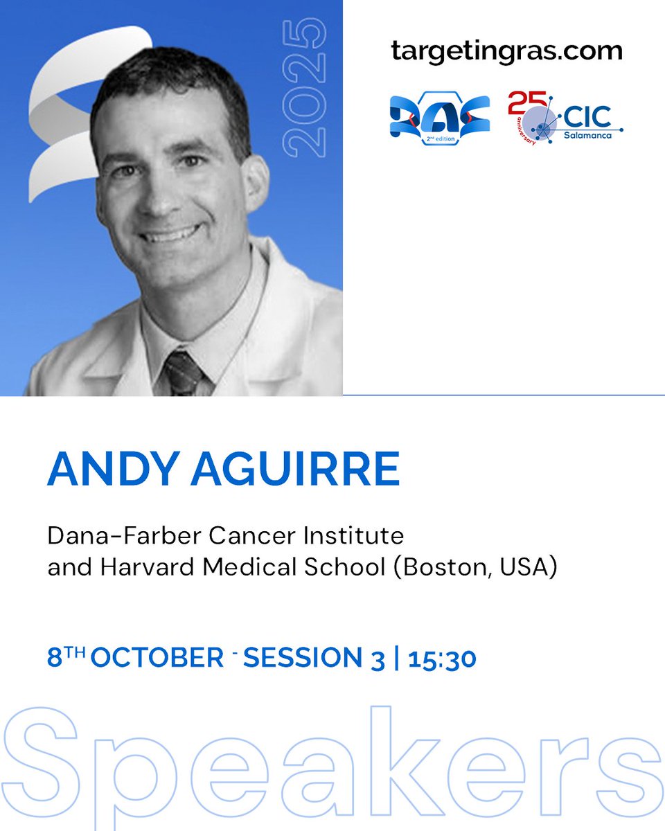 Targeting RAS (@targetingras) on Twitter photo 🎤 Meet Dr. Andy Aguirre, from <a href="/DanaFarber/">Dana-Farber</a> and <a href="/harvardmed/">Harvard Medical School</a> (Boston, USA) as a speaker at the Targeting RAS Symposium 2025.
Dr. Aguirre will give his talk during Session 3 on Day 1 at 15:30h
🔗 targetingras.com/registration/
#TargetingRAS2025 #25anniversaryCIC 🎤 Meet Dr. Andy Aguirre, from <a href="/DanaFarber/">Dana-Farber</a> and <a href="/harvardmed/">Harvard Medical School</a> (Boston, USA) as a speaker at the Targeting RAS Symposium 2025.
Dr. Aguirre will give his talk during Session 3 on Day 1 at 15:30h
🔗 targetingras.com/registration/
#TargetingRAS2025 #25anniversaryCIC