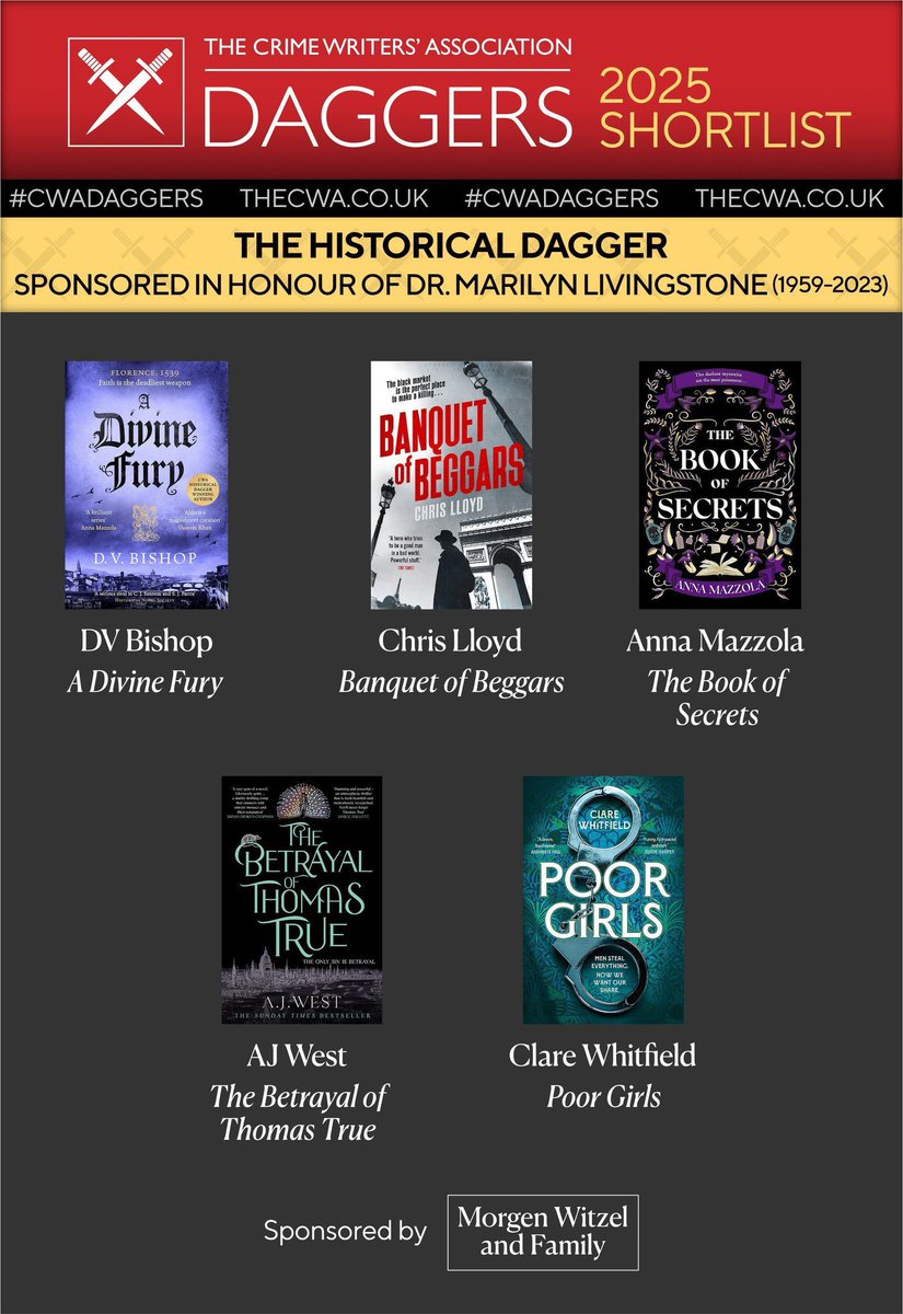 DHH Literary Agency (@dhhlitagency) on Twitter photo Congratulations to our clients, who have all been shortlisted for <a href="/The_CWA/">The Crime Writers’ Association</a> Daggers!
Ian Fleming Dagger: NOBODY’S HERO (<a href="/MWCravenUK/">M.W. Craven</a>)
Twisted Dagger: BEAUTIFUL PEOPLE (Amanda Jennings)
Historical Dagger: POOR GIRLS (Clare Whitfield) Congratulations to our clients, who have all been shortlisted for <a href="/The_CWA/">The Crime Writers’ Association</a> Daggers!
Ian Fleming Dagger: NOBODY’S HERO (<a href="/MWCravenUK/">M.W. Craven</a>)
Twisted Dagger: BEAUTIFUL PEOPLE (Amanda Jennings)
Historical Dagger: POOR GIRLS (Clare Whitfield)