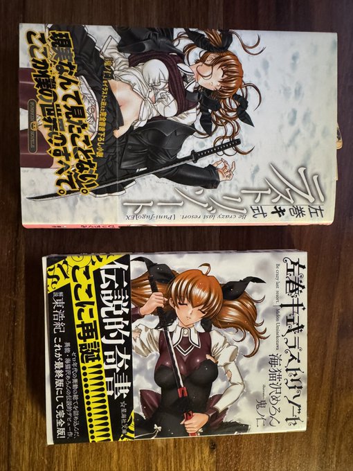海猫沢めろん先生(@uminekozawa )の小説「左巻キ式ラストリゾート」1枚目の写真上が最初のやつ。下が2014年発行の星海社版。
どちらも挿絵は俺。 