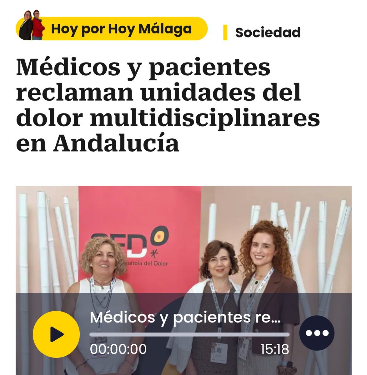 Sedolor's tweet photo. 📣Médicos y pacientes reclaman unidades del dolor multidisciplinares en Andalucía https://t.co/acLwhcWfft vía @SER_Malaga
#SEDOLOR25 #UDOs #Dolorcrónico #Dolor @SER_Malaga @pelirroxapr @AfibromaMalaga #APAGIMA https://t.co/7hVIB76qVX