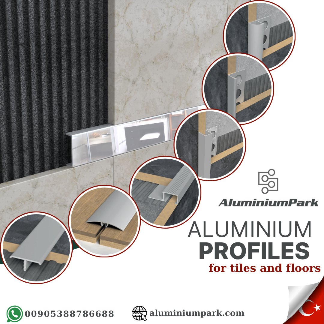 Aluminium profiles for Tiles and Floors. 
aluminiumpark.com 
Tile Trims - Tile profiles - Stair nosings - Terrace Profiles