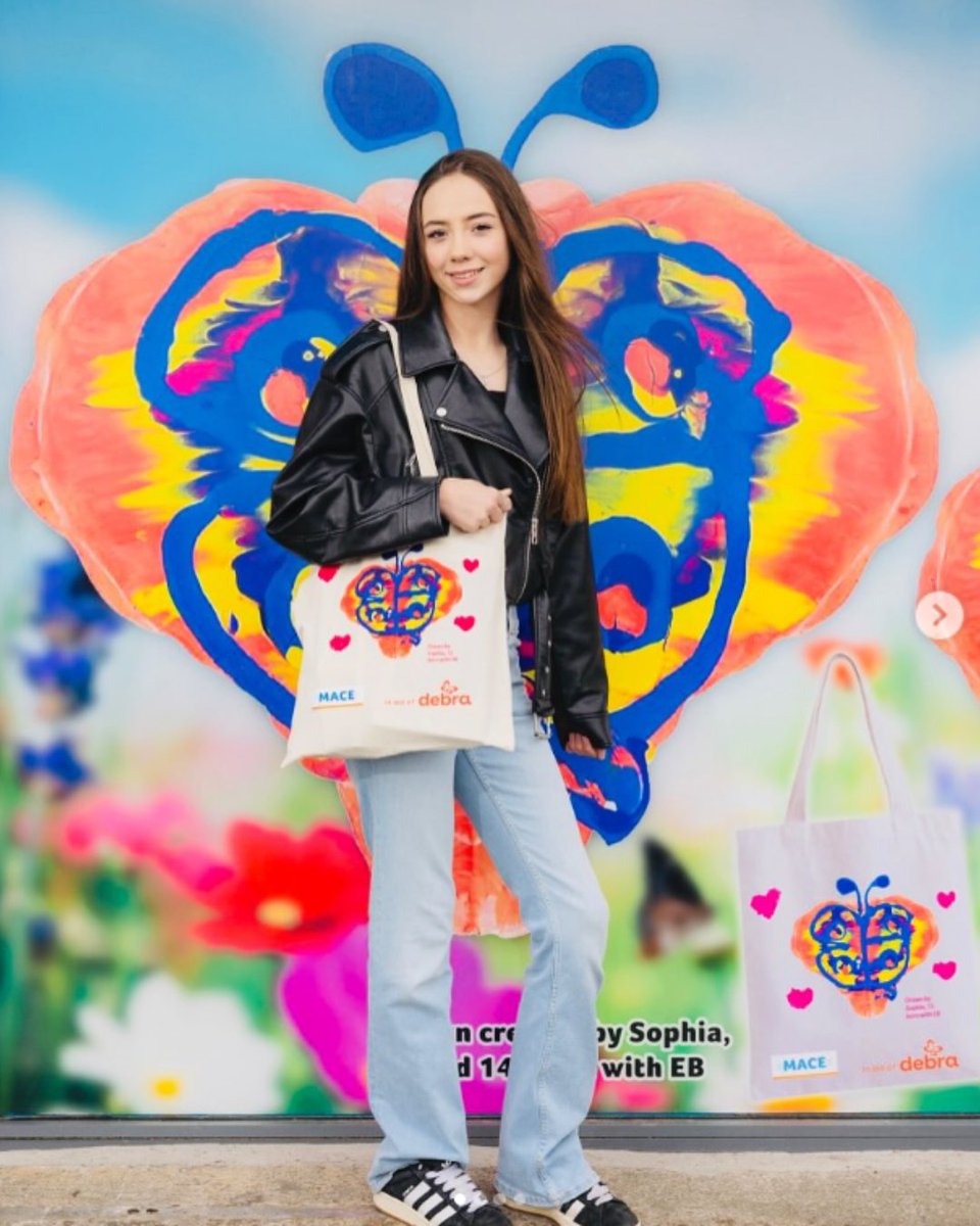 Debra - The Butterfly Skin Charity (@debraireland) on Twitter photo Beautiful limited edition tote bags available now at <a href="/MACEIreland/">MACEIreland</a>, designed by Sophia who lives with EB. She’s teaming up with Mace and <a href="/JohnnySexton/">Johnny Sexton</a> to raise awareness of EB.
Get yours now! All proceeds go to supporting people impacted by EB. 🦋 #ButterflySkin #EBAwareness Beautiful limited edition tote bags available now at <a href="/MACEIreland/">MACEIreland</a>, designed by Sophia who lives with EB. She’s teaming up with Mace and <a href="/JohnnySexton/">Johnny Sexton</a> to raise awareness of EB.
Get yours now! All proceeds go to supporting people impacted by EB. 🦋 #ButterflySkin #EBAwareness