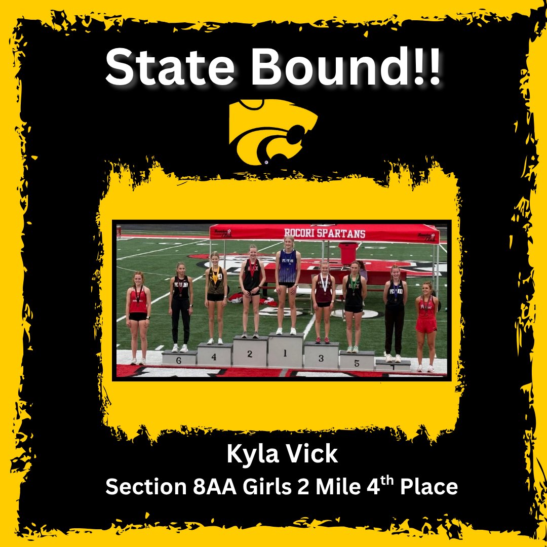 Another state qualifier from yesterday's Section 8AA track and field meet.  Congrats to Kyla Vick for qualifying for the state meet in the 2 mile race.  #NLSWildcats