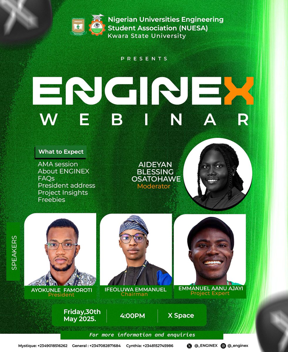 Emmanuel Aanu Ajayi🇳🇬🇳🇬🇳🇬 (@emmanuelaanu1) on Twitter photo Tomorrow, I’ll speak to <a href="/KwasuOfficial/">KWARA STATE UNIVERSITY, MALETE</a> KWASU Engineering students as the Project Expert for ENGINEX’25! I will talk about turning ideas into real projects, solving problems, and aligning with the SDGs. Let’s build smart and make a difference! 🌍⚙️ #ENGINEX25 #SDGs #Innovation Tomorrow, I’ll speak to <a href="/KwasuOfficial/">KWARA STATE UNIVERSITY, MALETE</a> KWASU Engineering students as the Project Expert for ENGINEX’25! I will talk about turning ideas into real projects, solving problems, and aligning with the SDGs. Let’s build smart and make a difference! 🌍⚙️ #ENGINEX25 #SDGs #Innovation