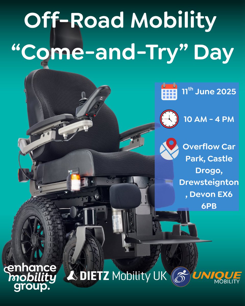 🚨 Off-Road Mobility “Come-and-Try” Day – Castle Drogo 🚨

📅 Date: Wednesday, 11th June 2025 ⏰ Time: 10:00 AM – 4:00 PM 📍 Location: Overflow Car Park, Castle Drogo, Drewsteignton, Devon EX6 6PB

👉 Reserve Your Spot: uniquemobility.co.uk/pages/off-road…