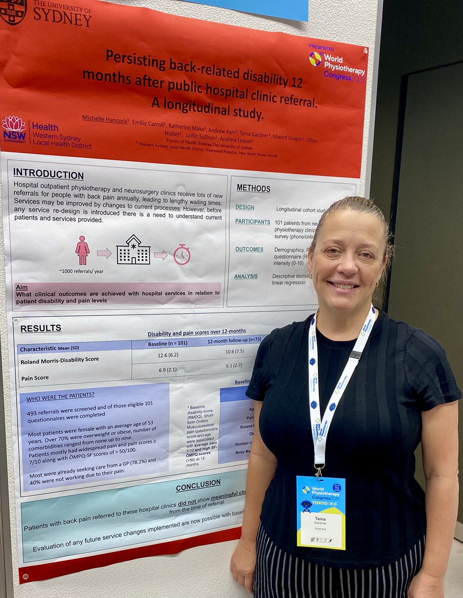 Sharing the work from Dr Michelle Hancock’s PhD at the World Physiotherapy Congress. Tackling health service redesign for better CLBP management. #WorldPhysio2025
#USYD