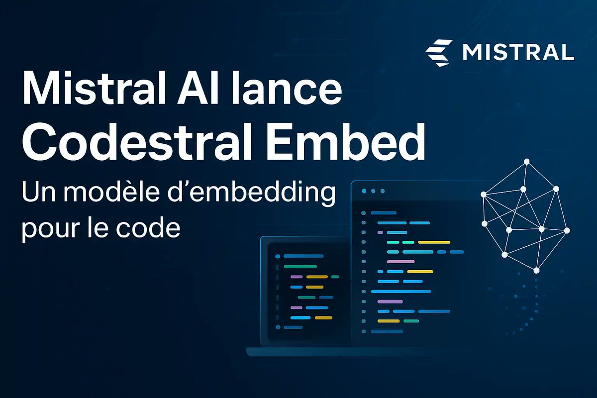 IA_Insights_'s tweet image. 💻 Mistral AI dévoile Codestral Embed, un modèle d’embedding taillé pour le code source !
🔎 Idéal pour la recherche, l’analyse et les agents IA développeurs.
Et bien sûr, c’est open source 💥
shorturl.at/8ce6H
#MistralAI #Codestral #Embed #Embedding #Code #OpenSource #IA