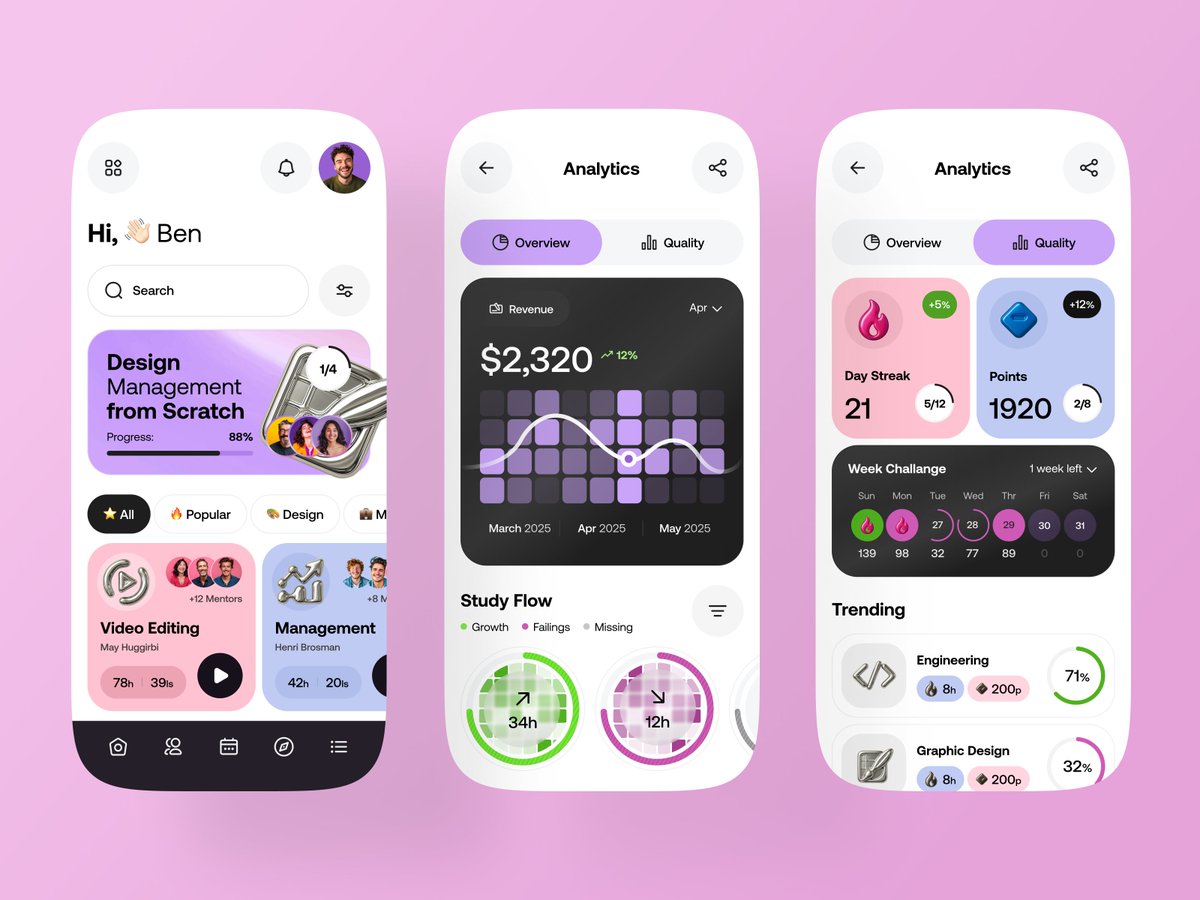 Tino_design's tweet photo. EdTech app UI — learning dashboard, study flow tracking, and performance analytics in one place.

Bright, organized, and built to motivate.

Design by Tino

#UIDesign #UXUI #LearningApp #EdTechUI #ProductDesign #MobileUX #DashboardDesign https://t.co/N0TTefj2t1