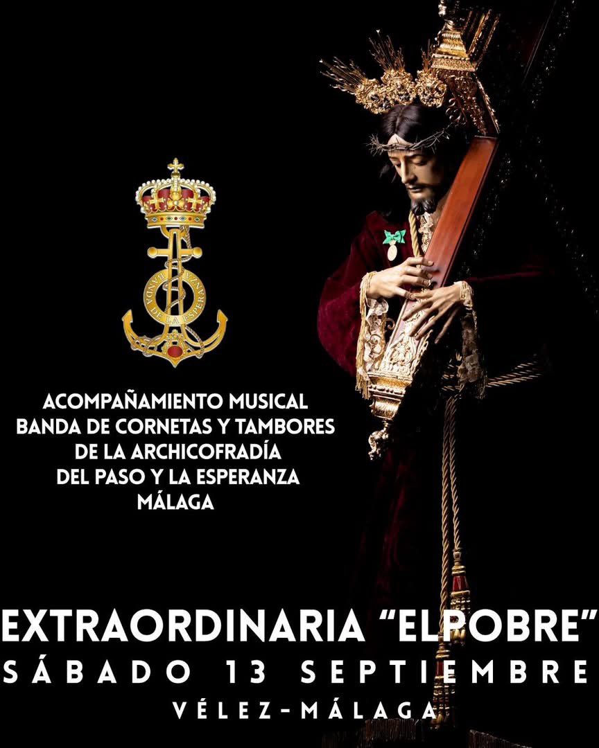 ⚜️ ACOMPAÑAMIENTO MUSICAL PROCESIÓN EXTRAORDINARIA DE SEPTIEMBRE ⚜️

Anunciamos oficialmente que el acompañamiento musical que acompañará al trono de Jesús Nazareno “El Pobre” en su próxima salida extraordinaria del Sábado 13 de Septiembre por las calles de Vélez-Málaga será la
