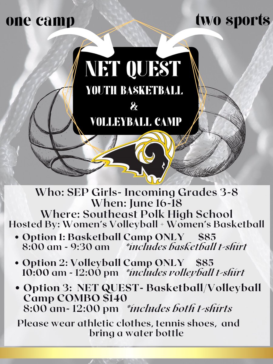 We are excited to see you at camp! Remember, in order to guarantee a t-shirt, we need athletes to be registered by Sunday, June 1st! 

sepolk.revtrak.net/Sports-Camps/