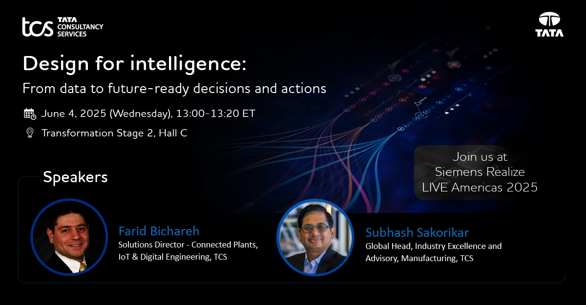 TCS AI & Advanced Tech (@tcsdigitaltech) on Twitter photo Join <a href="/TCS/">Tata Consultancy Services</a> at Siemens #RealizeLIVE Americas 2025 to discover how #AI, #digitalthreads and #digitaltwins are revolutioning operations, making them more intelligent, agile and #sustainable. Learn more: lnkd.in/gkqjUxKZ
#futurereadymanufacturing #IoT <a href="/tcs_na/">Tata Consultancy Services—North America</a> Join <a href="/TCS/">Tata Consultancy Services</a> at Siemens #RealizeLIVE Americas 2025 to discover how #AI, #digitalthreads and #digitaltwins are revolutioning operations, making them more intelligent, agile and #sustainable. Learn more: lnkd.in/gkqjUxKZ
#futurereadymanufacturing #IoT <a href="/tcs_na/">Tata Consultancy Services—North America</a>