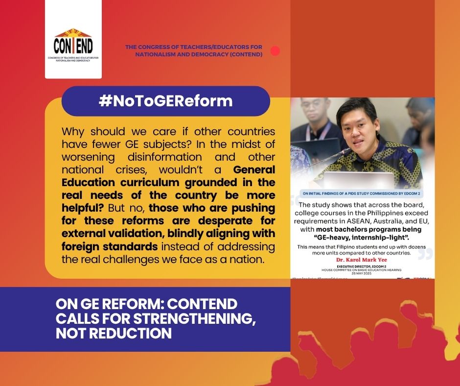 On GE Reform: CONTEND Calls for Strengthening, Not Reduction

Rather than dismantling liberal education, we should be building it up as a foundation for true social transformation.

Read: facebook.com/photo/?fbid=11…

#NoToGEReform
#NoToGEReduction
#SagipGE
#NSMOEducation