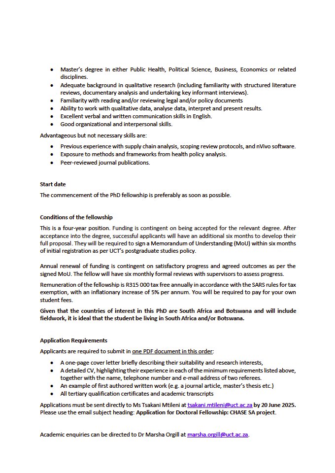 We are seeking a PhD candidate with values rooted in social justice and an interest in public health to join the Collaboration for Harm Reduction and Alcohol Safety in the Environment (CHASE-SA) research team. Details below. Closing date 20 June 2025.