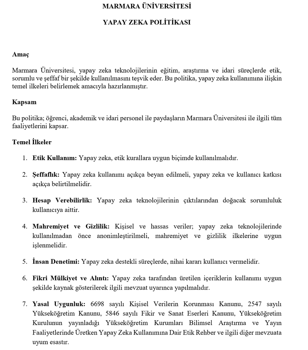 DBB_CDH's tweet photo. Marmara Üniversitesi önemli bir politika metni yayınladı. Yapay Zeka'nın akademik çalışmalarda kullanımı ile ilgili bu metne ulaşmak için tıklayınız:

https://t.co/KfDkNBAdMi https://t.co/ONUgjWFXnk