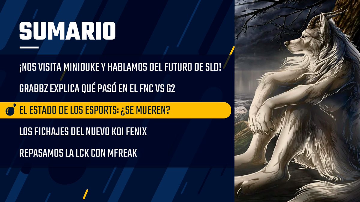 ☔️Hoy toca día triste... PERO LEVANTAMOS LOS ÁNIMOS CON UN PROGRAMAZO.

¡Nos vemos a las 15h hablando con <a href="/MinidukeLoL/">Miniduke</a> (hoy sí) y este roster de maulas de lo que pasa en los e deportes! 👇

<a href="/DefNotJordi/">Jordi LMK</a> 
<a href="/NKharasu/">Kharasu</a> 
<a href="/mfreak00/">성진우 | MindFreak 🇰🇷</a> 
<a href="/F1REGG/">CHEMA</a>